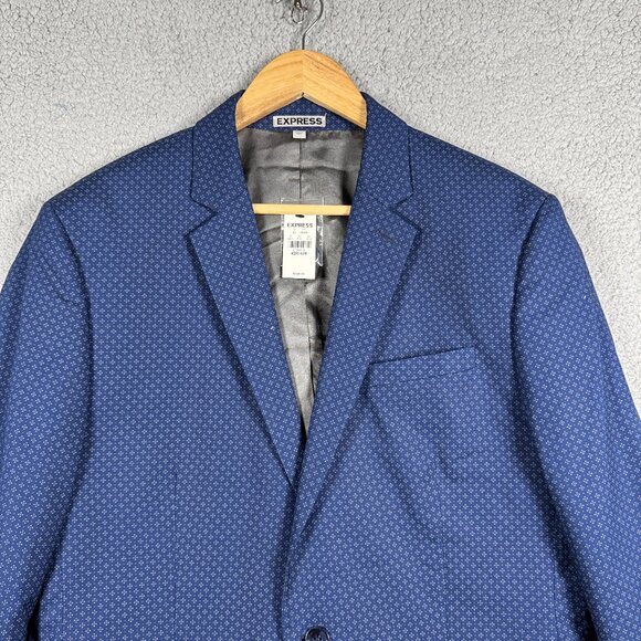 Express Blazer Mens Size 42R Navy Argyle Photographer Fitted Slim Fit 2 Button - Picture 1 of 13